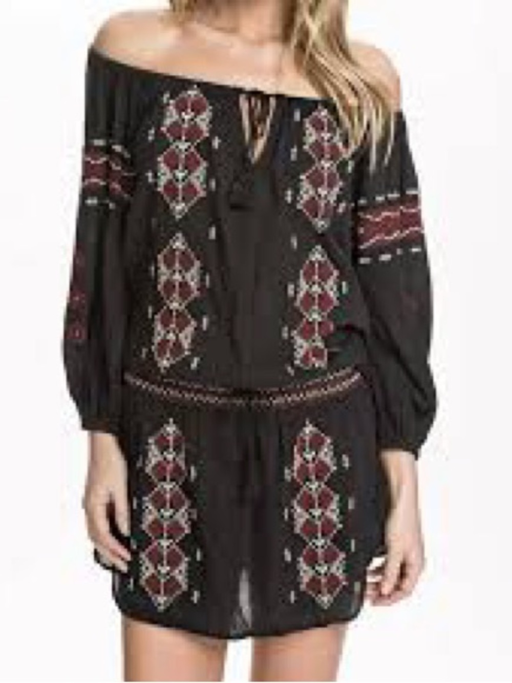 Ralph Lauren Black One-Shoulder Embroidered Boho Dress-Small